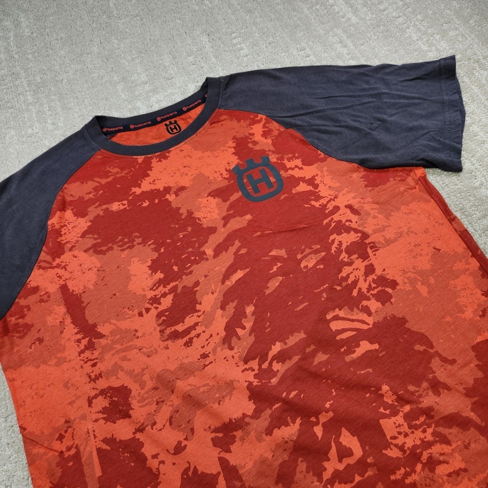 Husqvarna Shirt Men Large Orange Camo‎ Terrang SS Tee Motorcycle Dirtbike Cotton